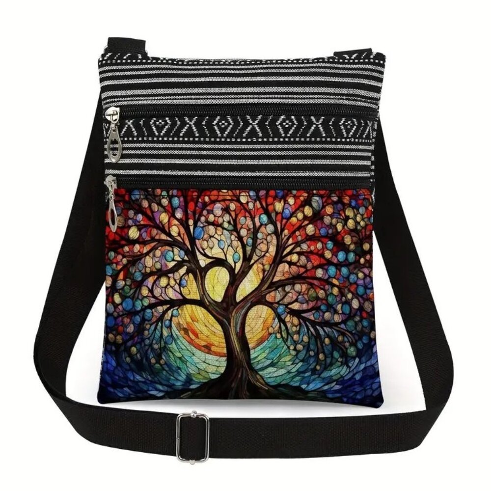 Womans Crossbody lightweight Bag. Adjustable Strap. Tree of Life Design. New.
